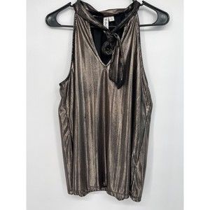 Other Follow Large‎ Halter Top Women Gold Metallic Pleated Tie Neck OT174575BB